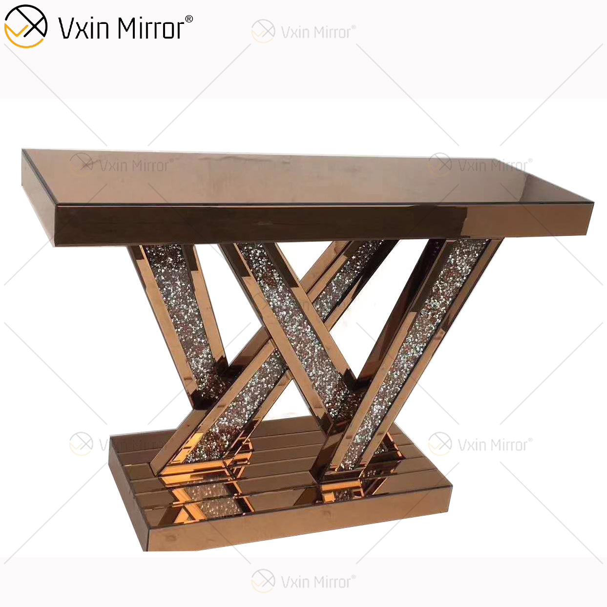 WXWF-513 Factory Price Wholesale Art Deco Antique With Curved Glass Console Table