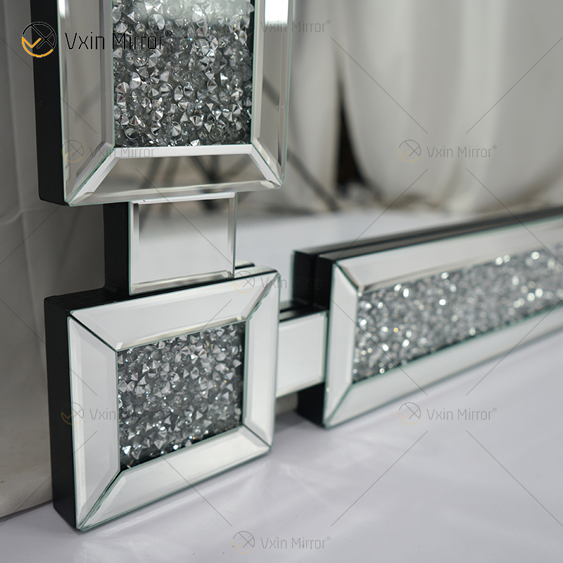 Rectangle New Design Vxin WXM-1149 Wall Decor Silver Crushed Diamond Wall Hanging Mirror Wall Mirror
