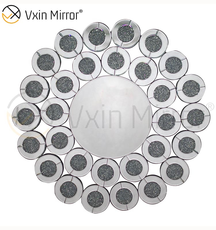 Wall Decoration Silver WXM-1014 Crushed Diamond Glass Wall Hanging Mirror