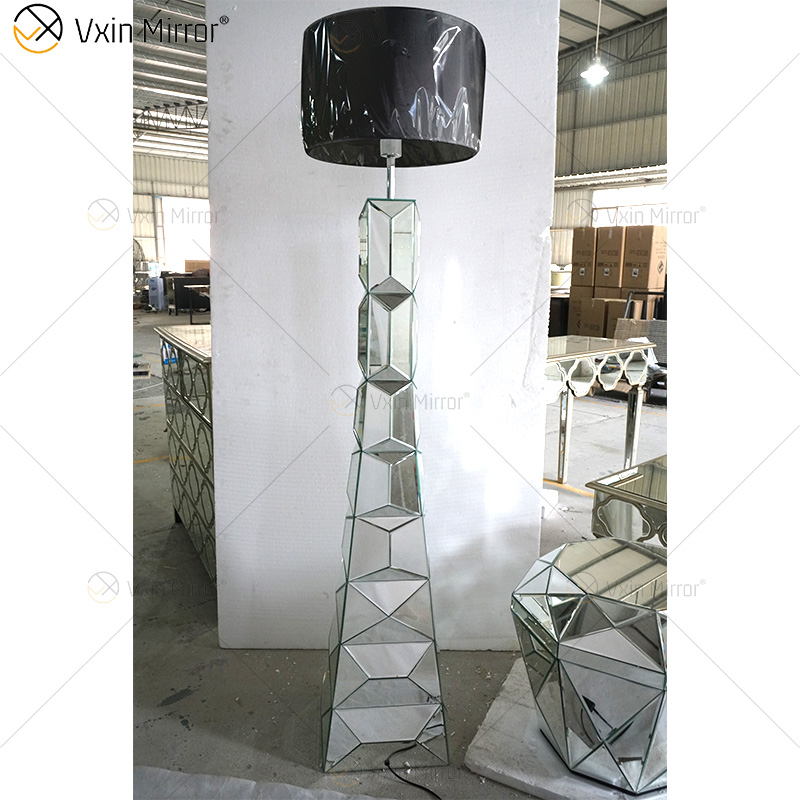 Black Frame WXFL-056 Living Room Elegant Silver Modern Crystal 3D Mirrored Floor Standing Lamp Mirror Lamp