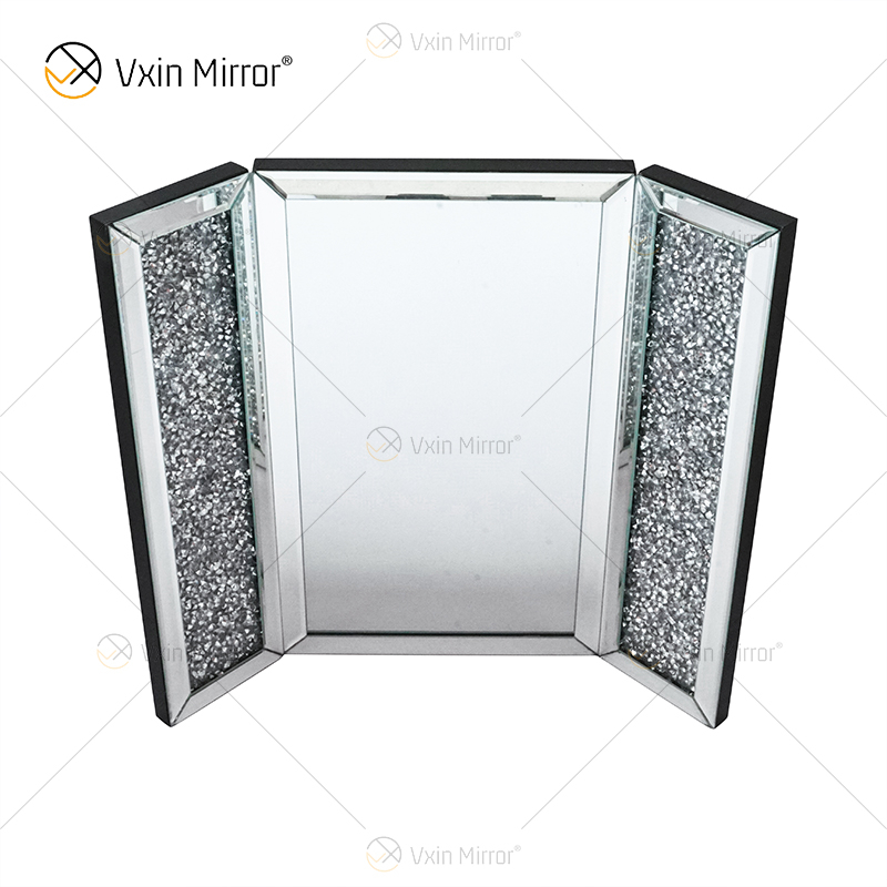Hot Sell Modern Crushed Diamond Silver Dressing Table Stool 2 Drawers with Full-length Mirror
