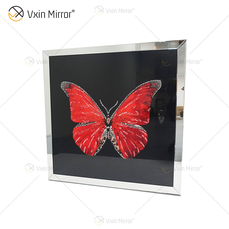 Homehold Decoration Red Butterfly Crystal Glass Wall Art