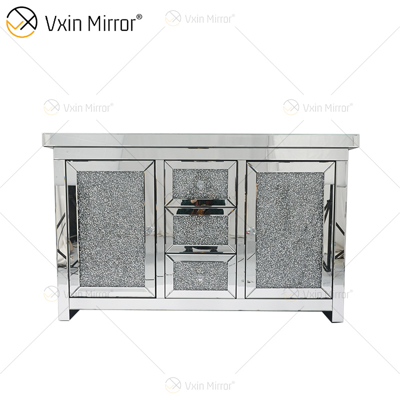 7 Drawers WXF-146 Silver Mirrored Furniture Living Room Cabinet Mirror Tv Stands 