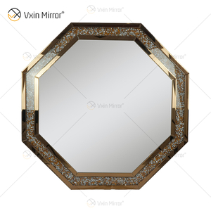 Crystal Crush Diamond Octagonal Silver Mirror for Wall Decoration Wall Hang Frame Less Mirror Diamond Decor WXM-1780