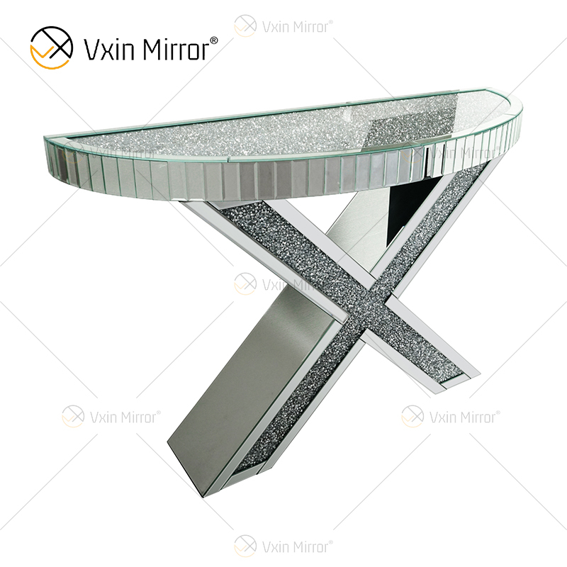 Factory Supply Vxin Modern Home Decor Luxury Crush Diamond Mirrored Console Table with Mirror