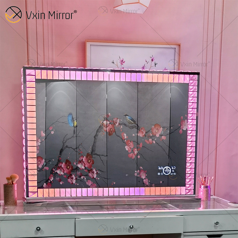 Vanity Hollywood LED with Bluetooth WXDL-1208 Crystal Table Top Oval Decorativestyle Makeup Mirror with Led Light Bedroom Sets