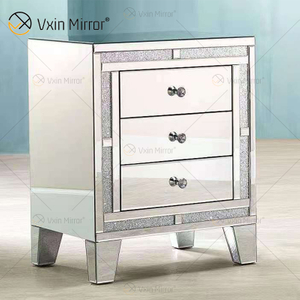 Good Quality WXF-911 Silver Crushed Diamond Nightstand Bedside With 3 Drawer Mirrored Bedside Table