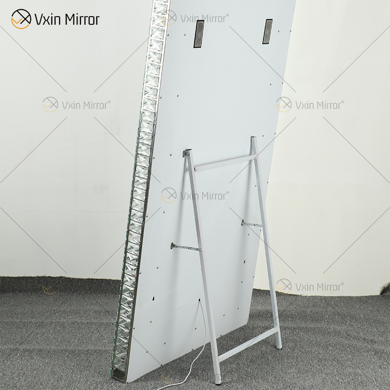 Mosaic LED Leaning Rectangle Floor Mirror Crystal Surround Full Body Mirror Dressing Mirror for Bedroom Living Room