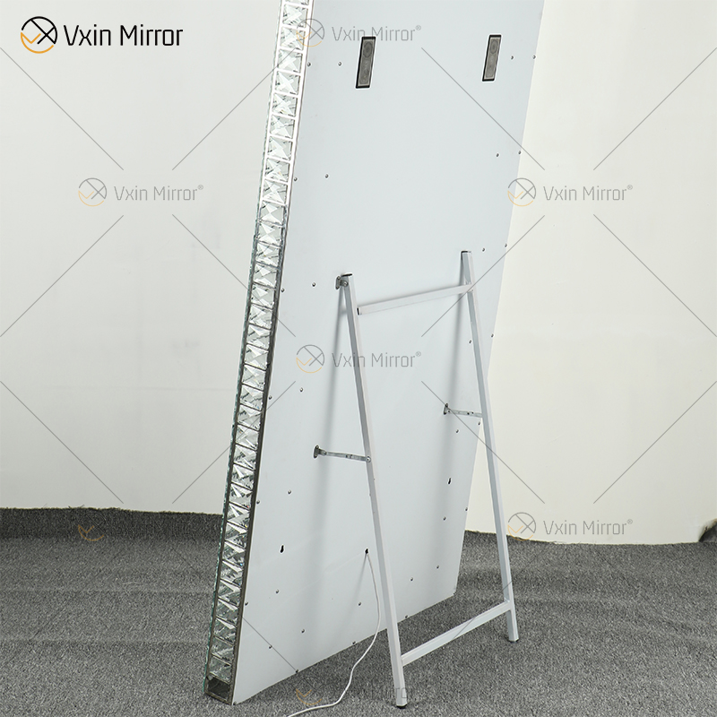 Mosaic LED Leaning Rectangle Floor Mirror Crystal Surround Full Body Mirror Dressing Mirror for Bedroom Living Room