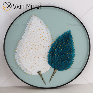 Wholesale Modern Minimalism White Blue Painting Luxury Round Crystal Wall Art on Living Room Mirrored Wall Art