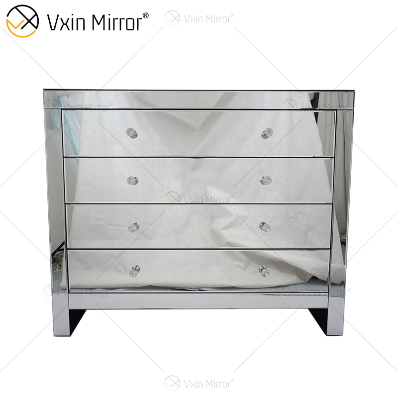Glass Decor WXF-243 Silver Modern Mirored Cupboard Cabinet With Muti Drawers