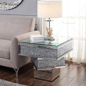 Vxin WXF-158-1 3D Crushed Diamond End Table Silver Mirror Tempered Glass Side Table