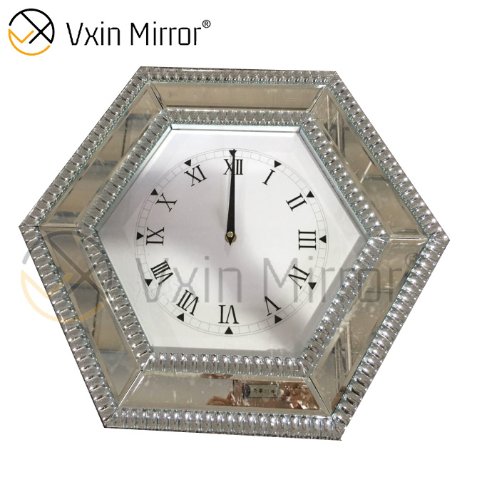 Anti Dropping Package Vxin WXMC-008 Modern Silver Crystal Mirrored Wall Clock