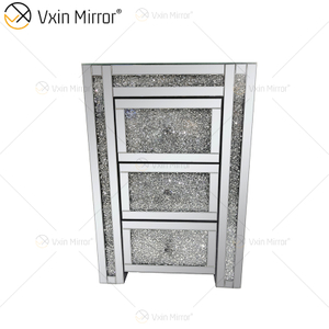 WXF-159 Mirrored Bedside Tables Cabinet 3 Drawers Mirror Nightstand Side Table