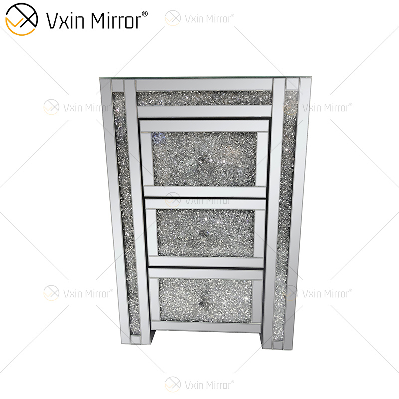 WXF-159 Mirrored Bedside Tables Cabinet 3 Drawers Mirror Nightstand Side Table