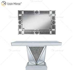 Vxin Mirror RTS Silver Luxury Crystal Console Table with Mirror Hallway with Drawer in Living Room Furniture in Stock