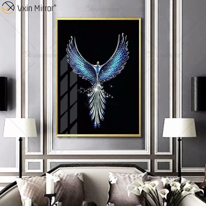 Modern Wall Art Home Decor Crystal Porcelain Painting Aluminum Alloy Light Luxury Frame Painting