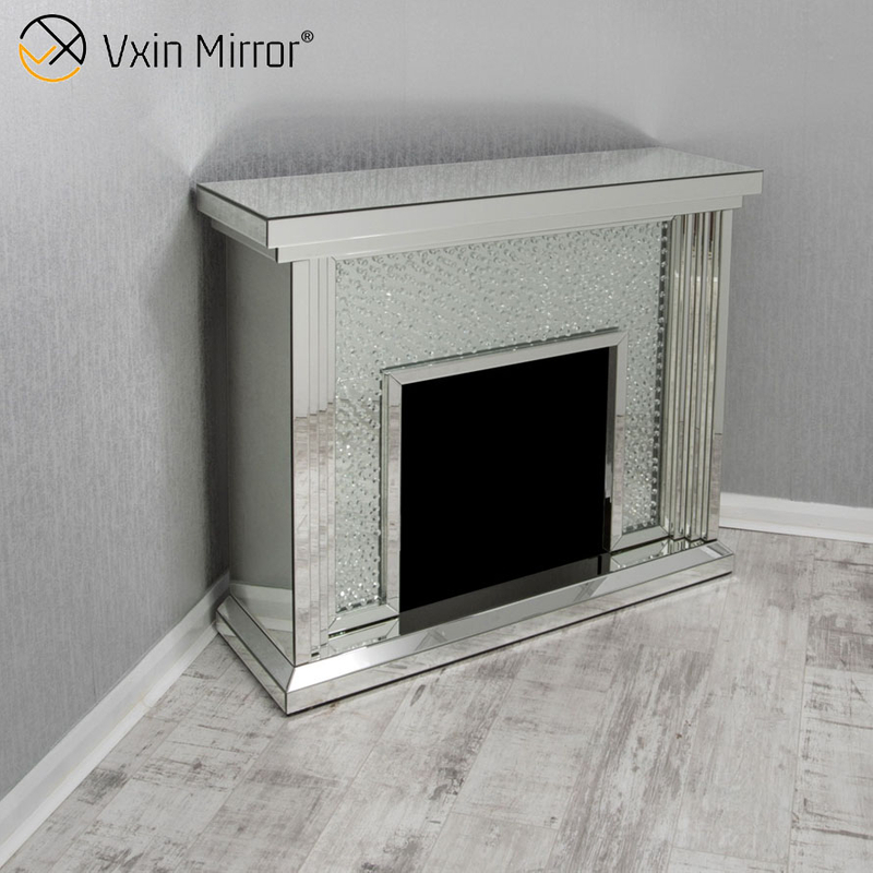 Modern WXWF-1096 Sparkle Electric LED Mirrored Crushed Crystal Mirror Fireplace