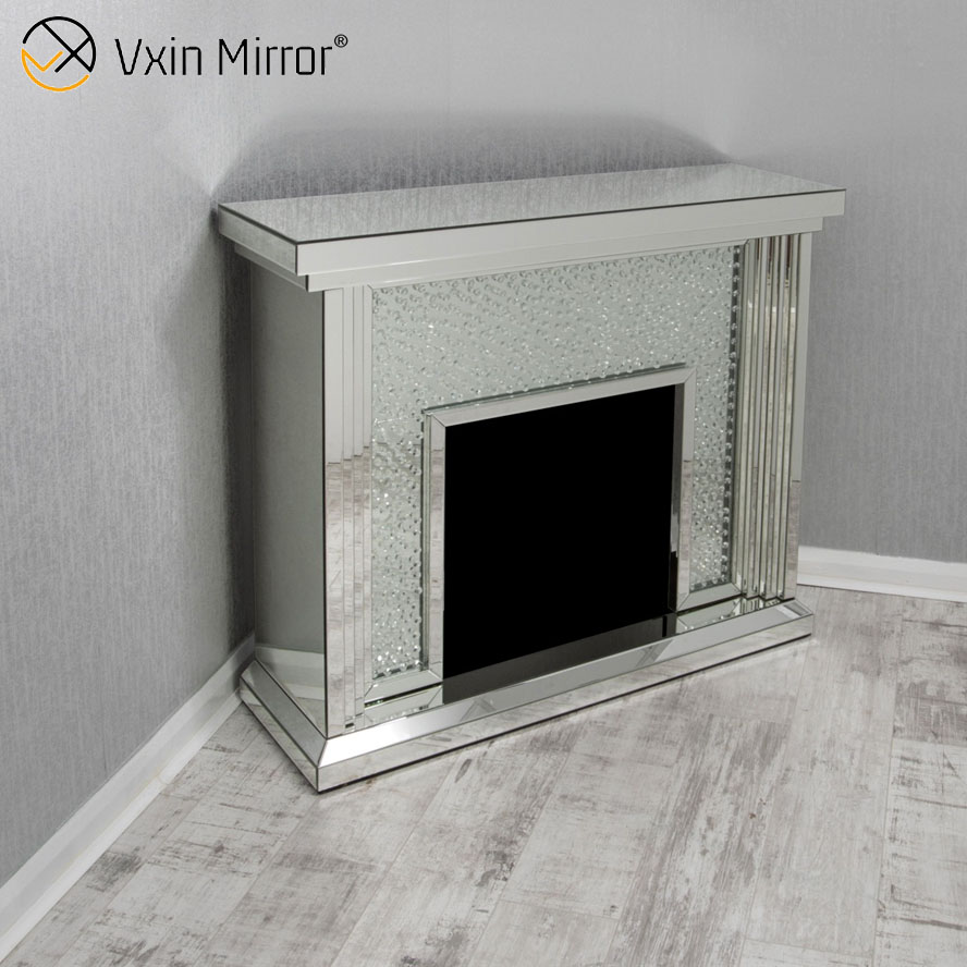 Modern WXWF-1096 Sparkle Electric LED Mirrored Crushed Crystal Mirror Fireplace