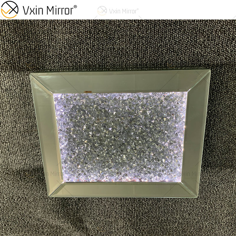 LED VXin Home Decor Jewelry Boxes Silver Glass Crushed Diamond Modern Mirrored Jewelry Box with LED