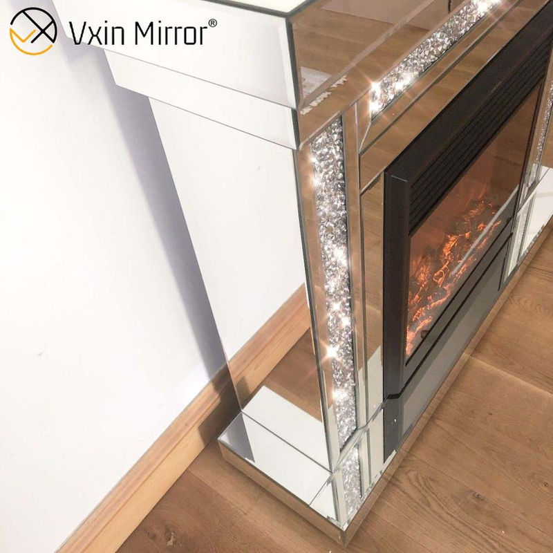 Modern WXWF-1092 Home Decor Luxury Crystal Crushed Diamond Mirror Fireplace With Heater In Living Room Furniture