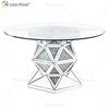 2020 New Design WXF-160 Crushed Diamond Round Silver Dining Table with Toughened Glass Table Top