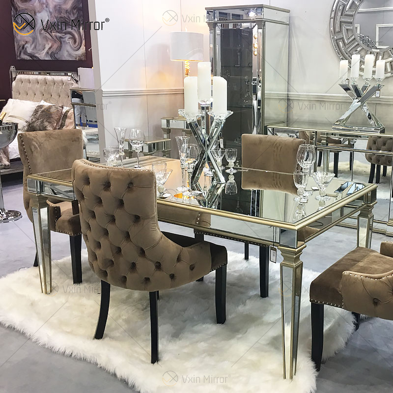 Facoty Supply Dining Table Luxury WXF-0309 Pure Gold Frame Homemade Mirrored Dining Table
