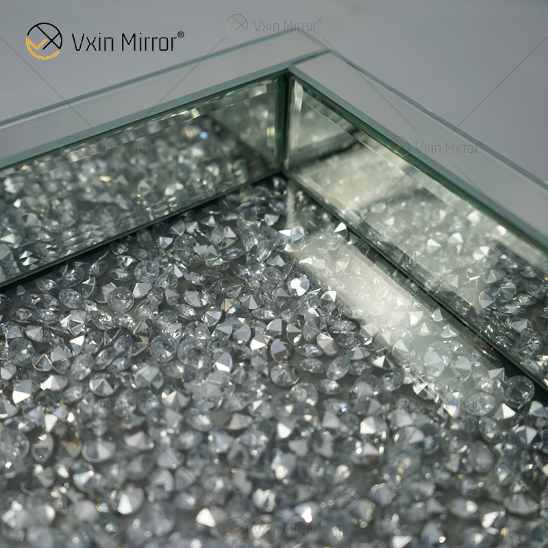 Factory Supply WXMT-016 Modern Decor Silver Crushed Diamond Mirrored Rectangle Tray