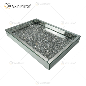 Factory Supply WXMT-016 Modern Decor Silver Crushed Diamond Mirrored Rectangle Tray