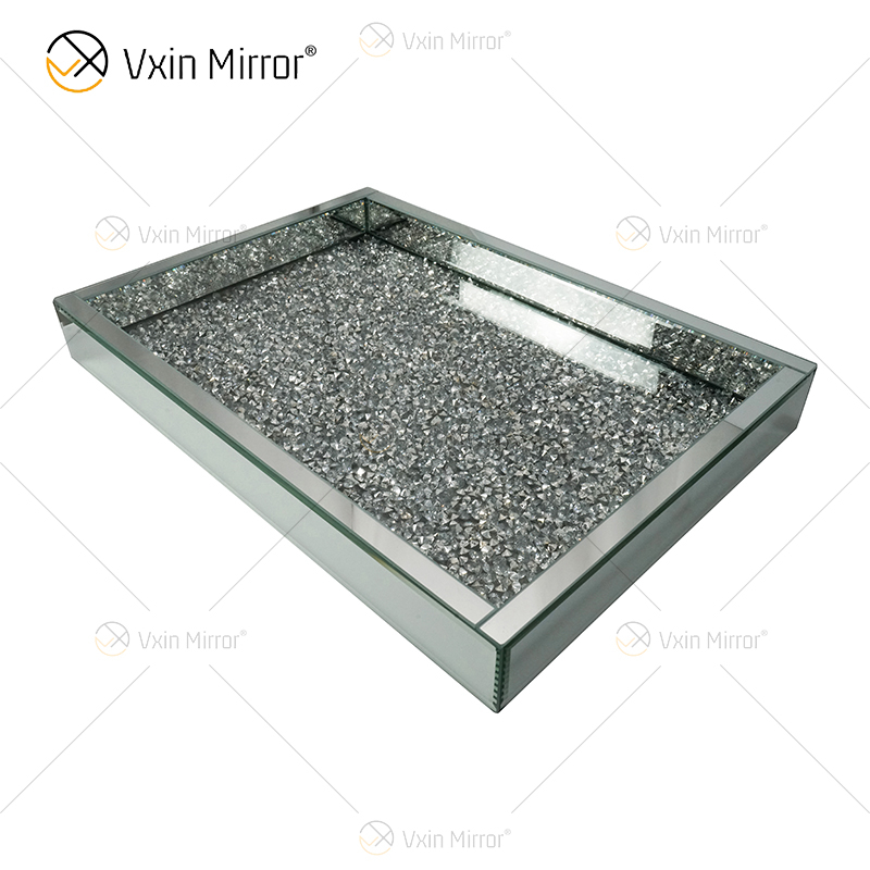 Factory Supply WXMT-016 Modern Decor Silver Crushed Diamond Mirrored Rectangle Tray