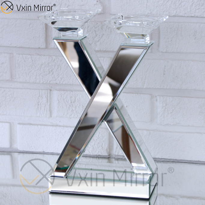 Hot Sell Vxin Mirror WXCH-63 Crystal X Shape Mirrored Candle Holder