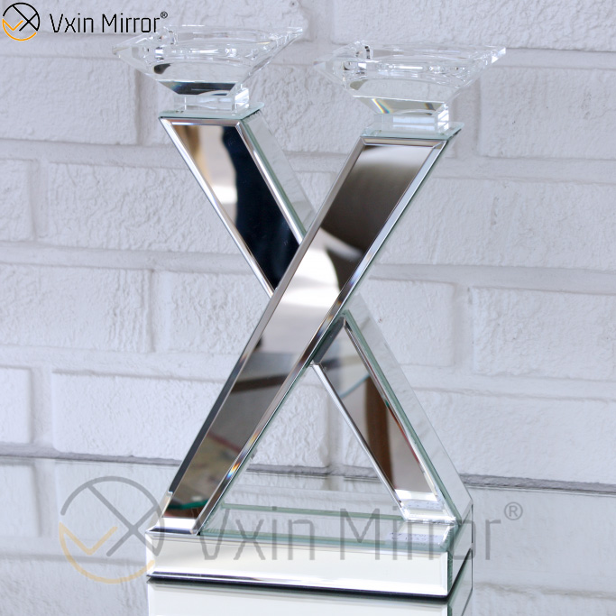Hot Sell Vxin Mirror WXCH-63 Crystal X Shape Mirrored Candle Holder