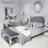 Antique King Grace Champagne Silver Frame Mirrored Super Bed Furniture