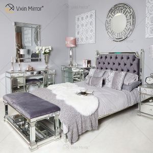 Vxin Antique Furniture WXWF-1082 King Bed Grace Champagne Silver Frame Mirrored Super Bed