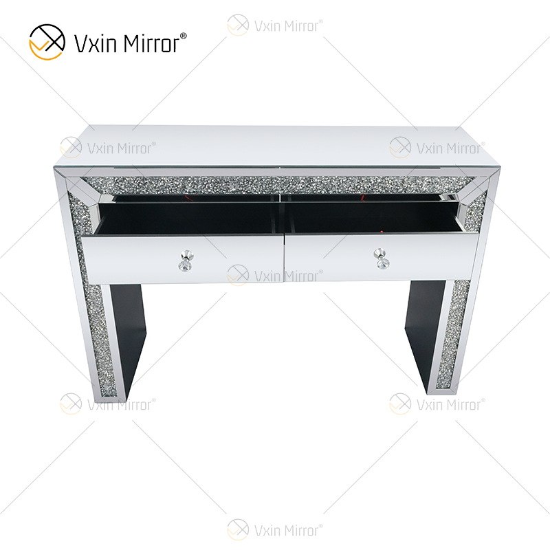 Home Decor WXF-720 Crushed Diamond Dressing Mirrored Corner Chest With 2 Drawers