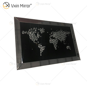 VXin WXPP-20 Home Decor Glass Frame Mirrored Map Wall Art Crystal Porcelain Painting Mirror Wall Art