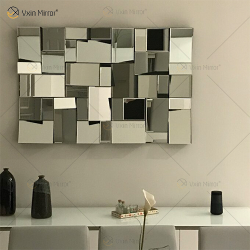 VXin Mirror WXM-1548 Moden Silver Glass 3D Decorative Wall Mirror Home Decor for Living Room Bedroom