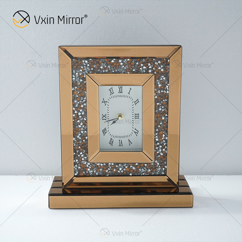 New Design WXMC-077 Crystal Brown Luxury Mirror Rectangle Table Clock
