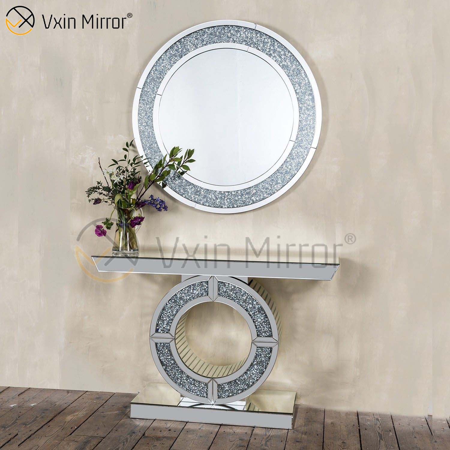 New Arrived Factory Supply Vxin Modern Black Diamond Mirrored Crystal Console Table