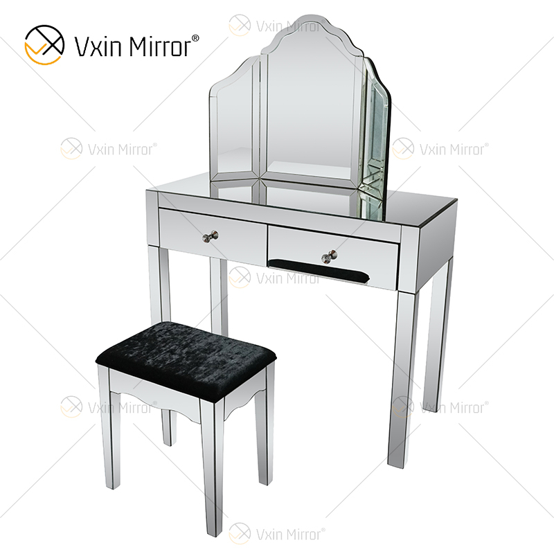 China Supply Modern Silver Dressing Table Chair 2 Drawers with Full-length Mirror