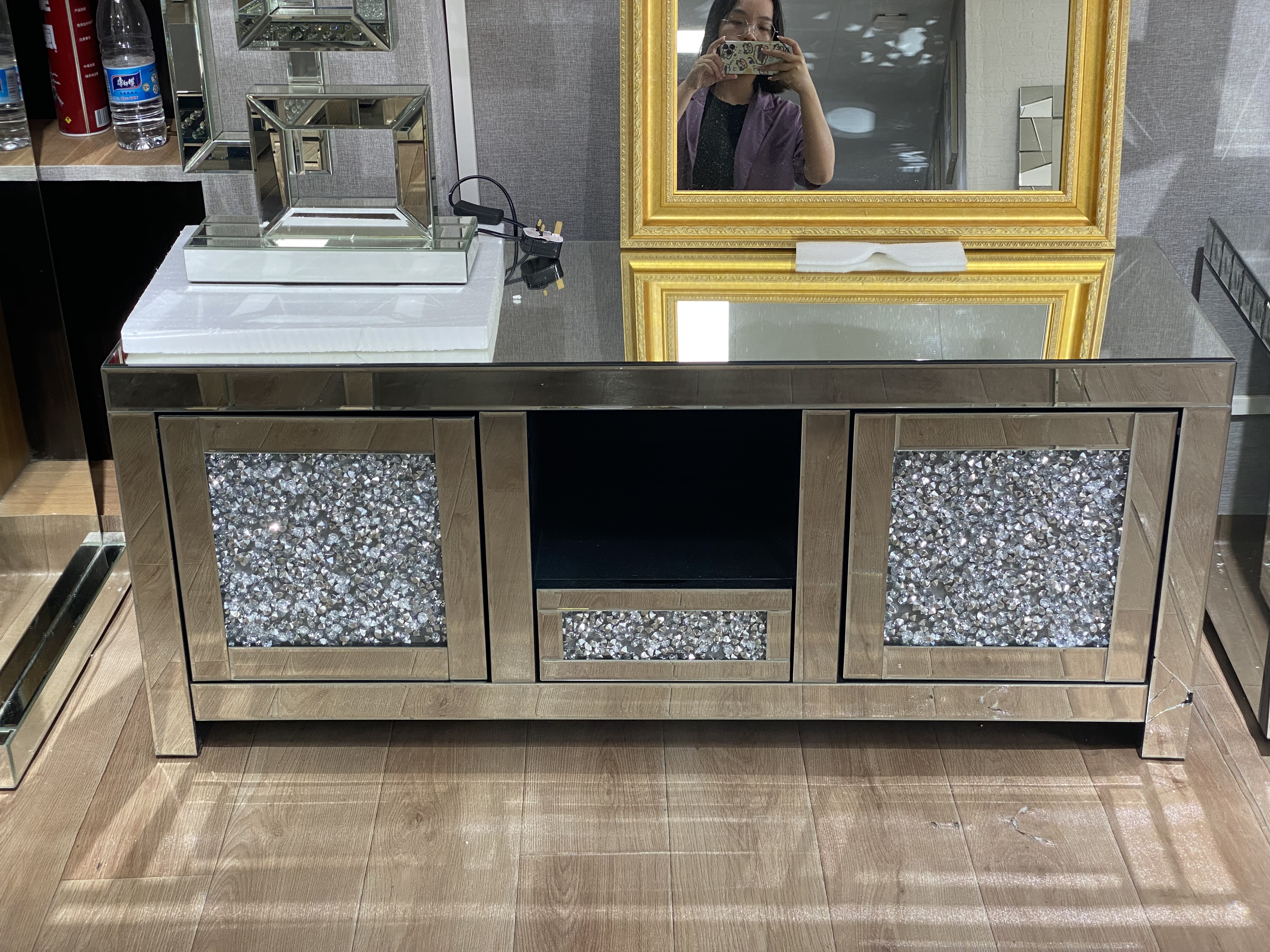 Mirrored Glass TV Stand Cabinet