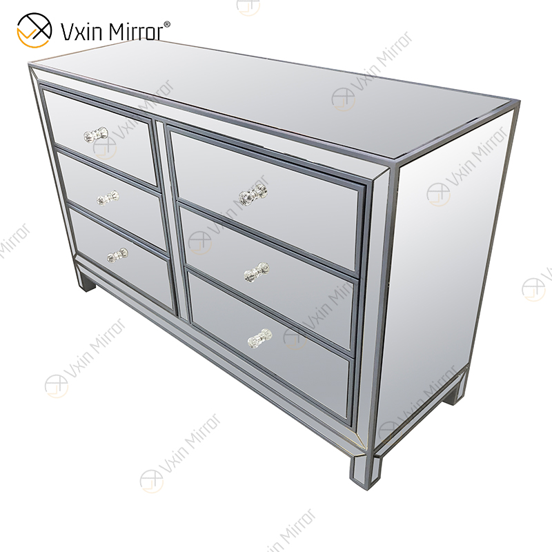 Vxin Mirror Hot Sale WXR-007 Silver Home Decor Mirored Cupboard Cabinet With 6 Drawers