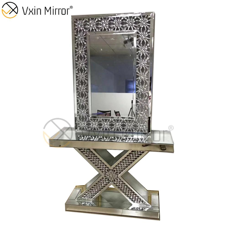 Unique Style Vxin Silver Modern Mirror Furniture Crystal French Style Console Table with Mirror