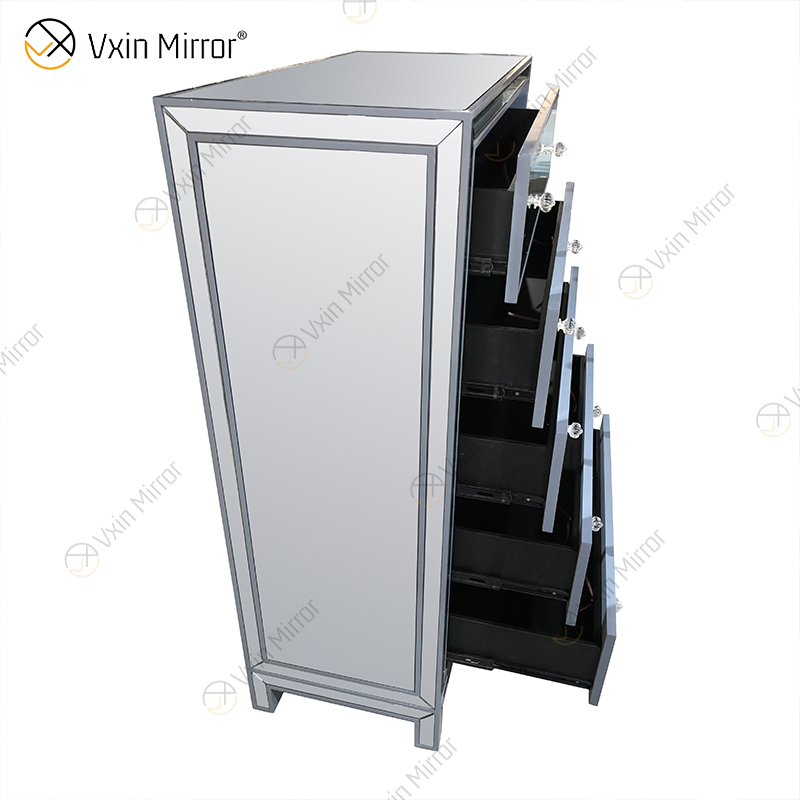 Vxin Mirror WXR-006 Silver Home Decor Mirored Cupboard Cabinet With 5 Drawers
