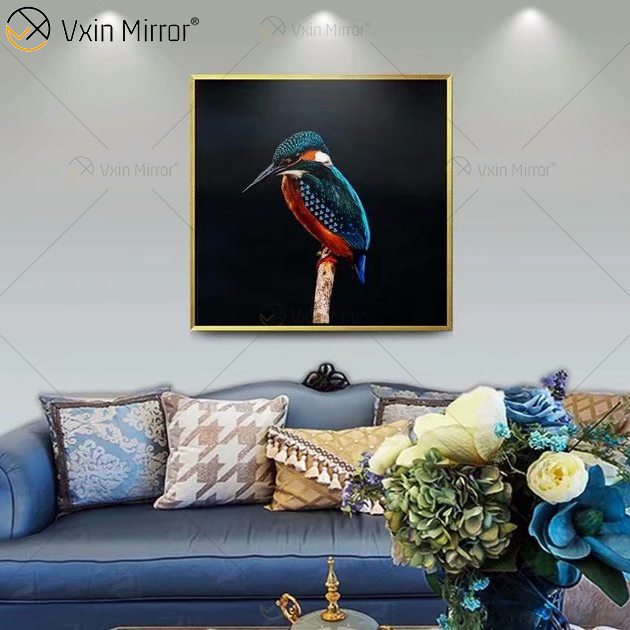 Luxury Aluminum Frame Mirror Wall Art Crystal Porcelain Painting Sofa Background Wall Hanging Painting Living Room Decoration