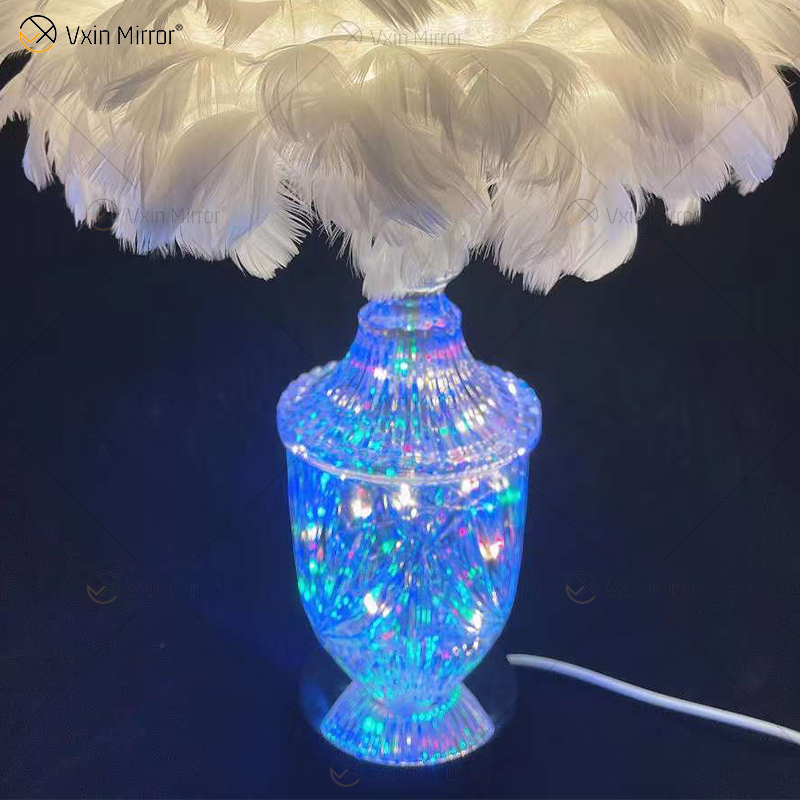 Factory Supply Gorgeous Feather Glass Table Lamp with LED for Bedroom