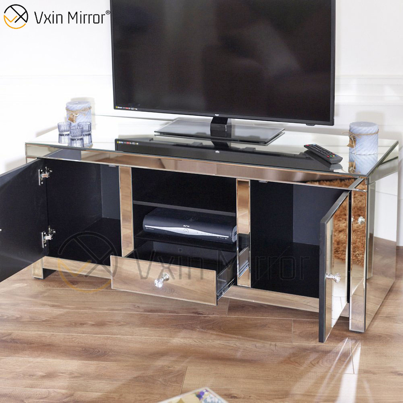 Mirror Glass Furniture Modern Mirrored TV Stand Cabinet