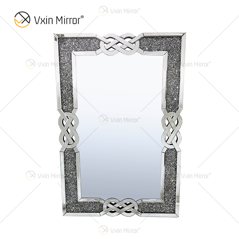 Rectangle VXin WXM-1760 Wall Decor Silver Crushed Diamond Wall Hanging Mirror