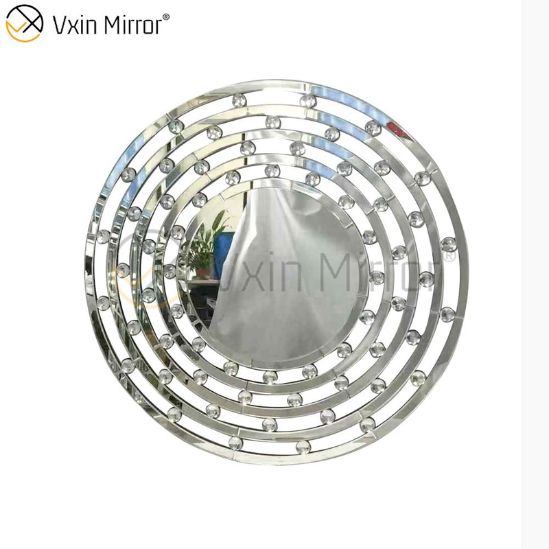Elegant Design Decorative Mirror Silver Glass Round Crystal Wall Mirror WXM-037