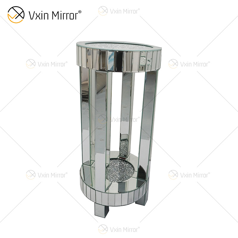 Cheap WXF-095 New Design Modern Round Side Table Living Room Silver Crushed Diamond Luxury Mirror Side Table